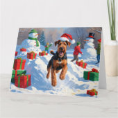 Airedale Kerstfeest Sneeuwscène Kaart (Voorkant)