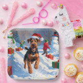 Airedale Kerstfeest Sneeuwscène Papieren Bordje (Feest)