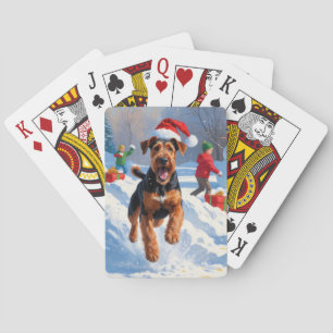 Airedale Kerstfeest Sneeuwscène Pokerkaarten