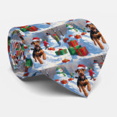 Airedale Kerstfeest Sneeuwscène Stropdas (Opgerold)