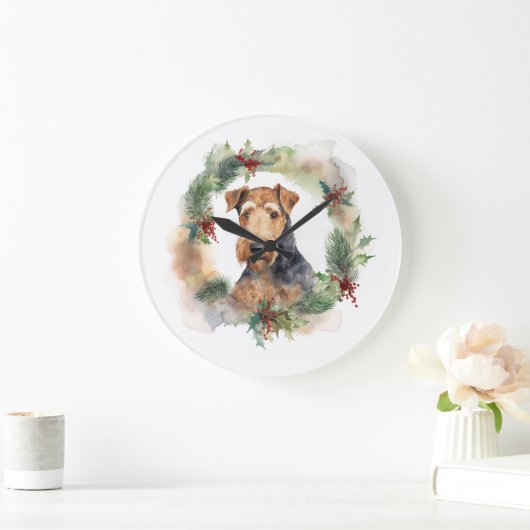 Airedale Kerstkrans Feestelijke Pup Grote Klok (Huis)