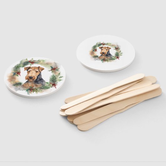 Airedale Kerstkrans Feestelijke Pup Handwaaier (Niet-gemonteerd)