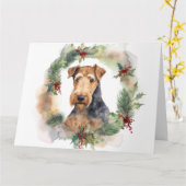 Airedale Kerstkrans Feestelijke Pup Kaart (Gele Bloem)
