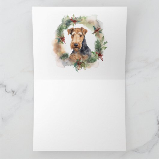 Airedale Kerstkrans Feestelijke Pup Kaart (Binnen)