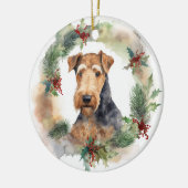 Airedale Kerstkrans Feestelijke Pup Keramisch Ornament (Links)
