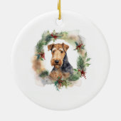 Airedale Kerstkrans Feestelijke Pup Keramisch Ornament (Achterkant)