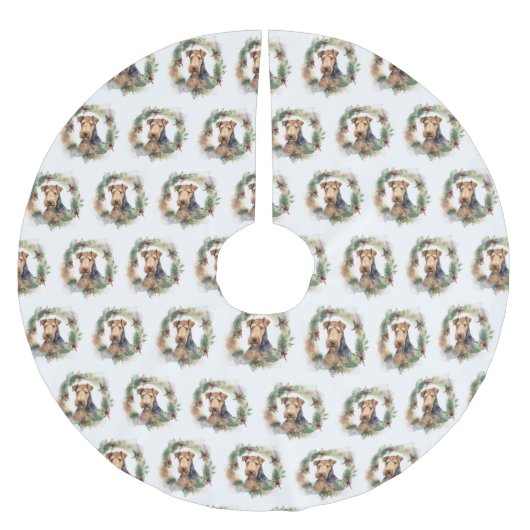 Airedale Kerstkrans Feestelijke Pup Kerstboom Rok (Voorkant)