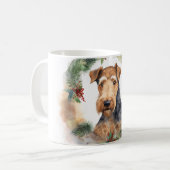 Airedale Kerstkrans Feestelijke Pup Koffiemok (Voorkant links)