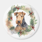 Airedale Kerstkrans Feestelijke Pup Magneet (Voorkant)