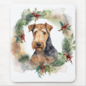 Airedale Kerstkrans Feestelijke Pup Muismat (Voorkant)