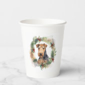 Airedale Kerstkrans Feestelijke Pup Papieren Bekers (Achterkant)