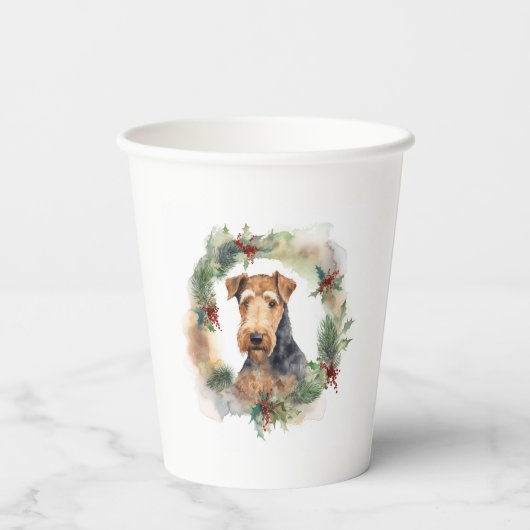 Airedale Kerstkrans Feestelijke Pup Papieren Bekers (Achterkant)