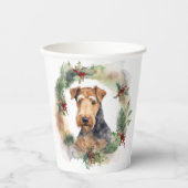 Airedale Kerstkrans Feestelijke Pup Papieren Bekers (Voorkant)