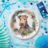 Airedale Kerstkrans Feestelijke Pup Papieren Bordje (Feest)