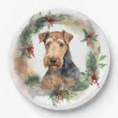 Airedale Kerstkrans Feestelijke Pup Papieren Bordje (Voorkant)