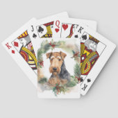 Airedale Kerstkrans Feestelijke Pup Pokerkaarten (Achterkant)