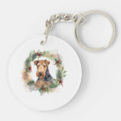 Airedale Kerstkrans Feestelijke Pup Sleutelhanger (Achterkant)