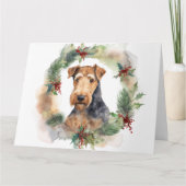 Airedale Kerstkrans Festieve Pup Kaart (Voorkant)