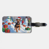 Airedale Kerstmis Festieve Sneeuw Scène Bagagelabel (Achterkant horizontaal)