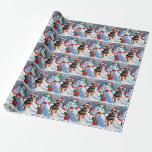 Airedale Kerstmis Festieve Sneeuw Scene Cadeaupapier
