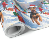 Airedale Kerstmis Festieve Sneeuw Scene Cadeaupapier (Rol Hoek)