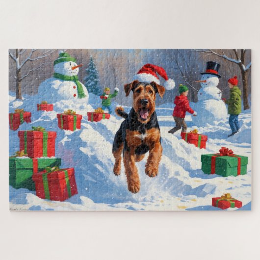 Airedale Kerstmis Festieve Sneeuw Scène Legpuzzel (Horizontaal)
