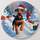 Airedale Kerstmis Festieve Sneeuw Scene Ronde Button 6,0 Cm (Voorkant)