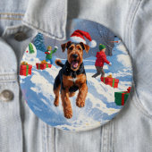 Airedale Kerstmis Festieve Sneeuw Scene Ronde Button 6,0 Cm (In situ)