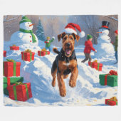 Airedale Kerstmis Festieve Sneeuwscène Fleece Deken (Voorkant (Horizontaal))