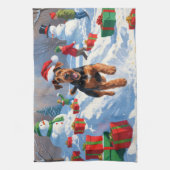 Airedale Kerstmis Festieve Sneeuwscène Theedoek (Verticaal)
