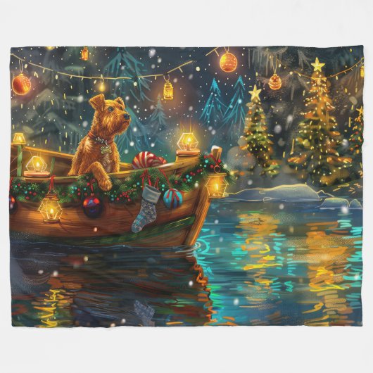 Airedale Kerstmis Festivistische Reis Fleece Deken (Voorkant (Horizontaal))