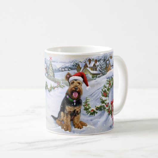 Airedale Kerstmis Koffiemok (Voorkant rechts)