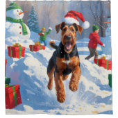 Airedale Kerstmis Sneeuwlandschap Douchegordijn (Voorkant)