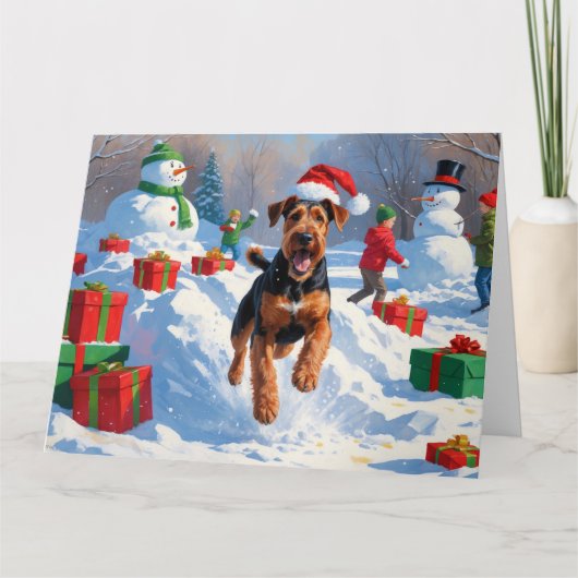 Airedale Kerstmis Sneeuwlandschap Kaart (Voorkant)