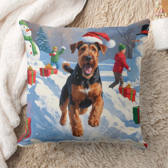 Airedale Kerstmis Sneeuwlandschap Kussen (Deken)