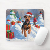 Airedale Kerstmis Sneeuwlandschap Muismat (Met muis)