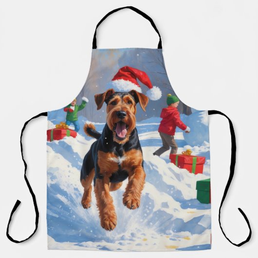 Airedale Kerstmis Sneeuwlandschap Schort (Voorkant)