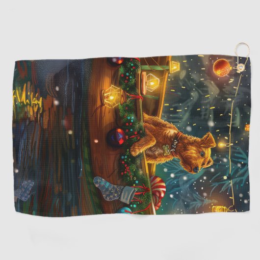 Airedale kerstvakantie golfhanddoek (Horizontaal)