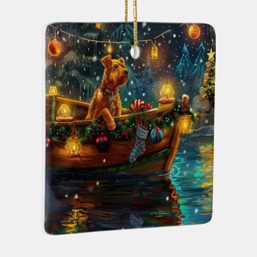 Airedale kerstvakantie keramisch ornament (Rechts)