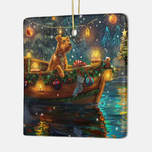 Airedale kerstvakantie keramisch ornament (Links)