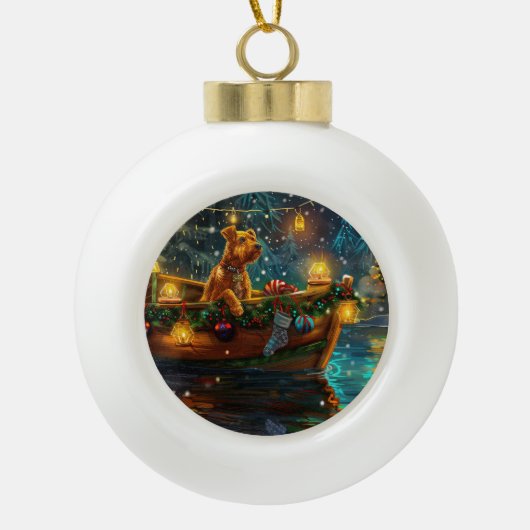 Airedale kerstvakantie keramische bal ornament (Voorkant)
