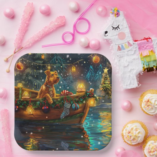 Airedale kerstvakantie papieren bordje (Feest)