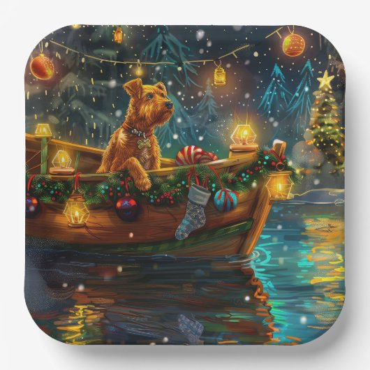 Airedale kerstvakantie papieren bordje (Voorkant)