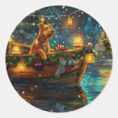 Airedale kerstvakantie ronde sticker (Voorkant)