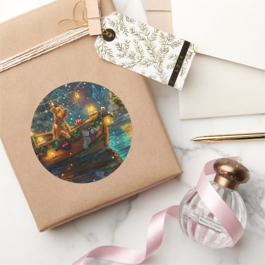 Airedale kerstvakantie ronde sticker (Geschenken)