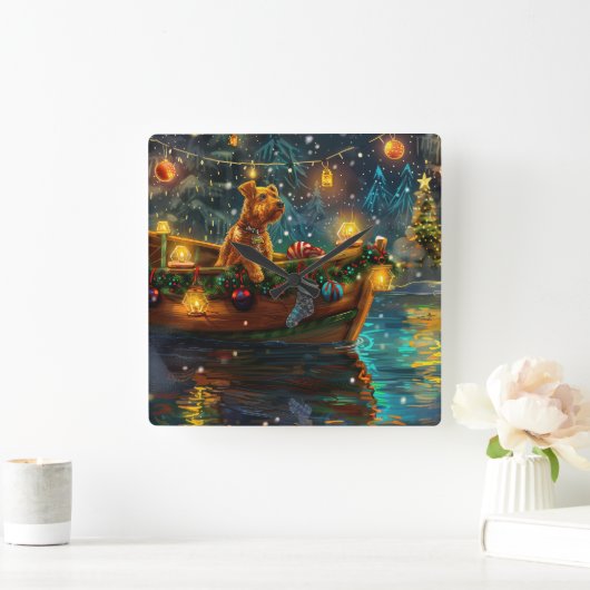 Airedale kerstvakantie vierkante klok (Huis)