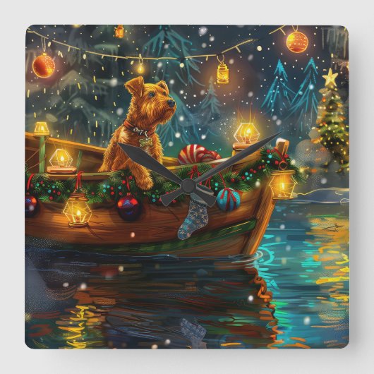 Airedale kerstvakantie vierkante klok (Voorkant)