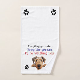 Airedale keukendoek Ik hou je in de gaten Handdoek