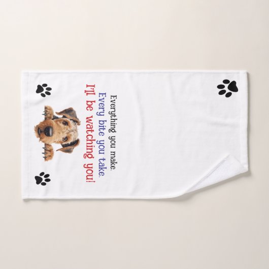 Airedale keukenhanddoek Ik zal je in de gaten houd Handdoek (Handdoek)