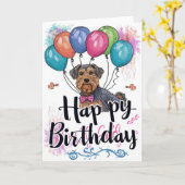 Airedale met Ballonnen Verjaardag Kaart (Gele Bloem)